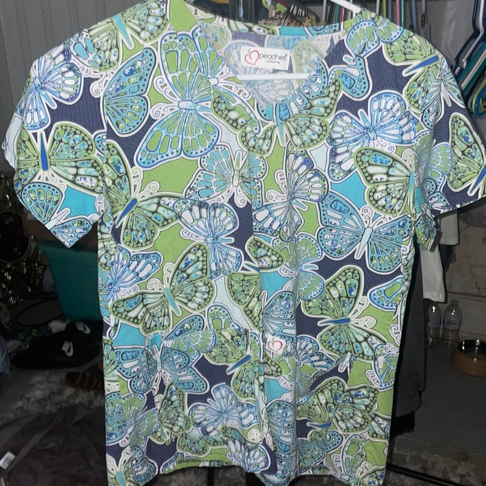 Peaches uniforms butterfly scrub top